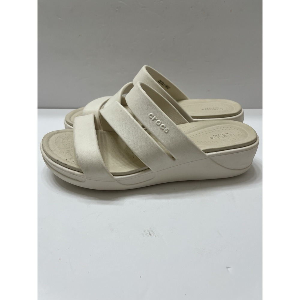Crocs Women's Getaway Strappy Sandals Croslite Foam Footbed Slip On Cream Size 9 - Picture 5 of 8